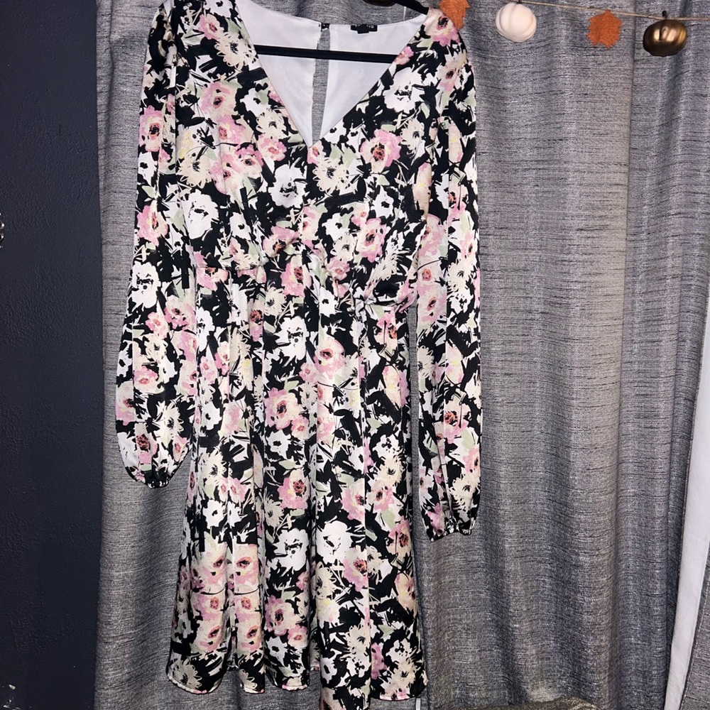 Torrid Black and Pink Floral Long Sleeve Dress